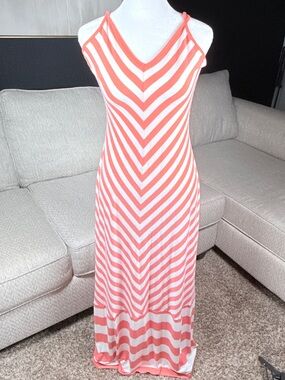 Banana Republic Coral and White Striped Maxi Dress